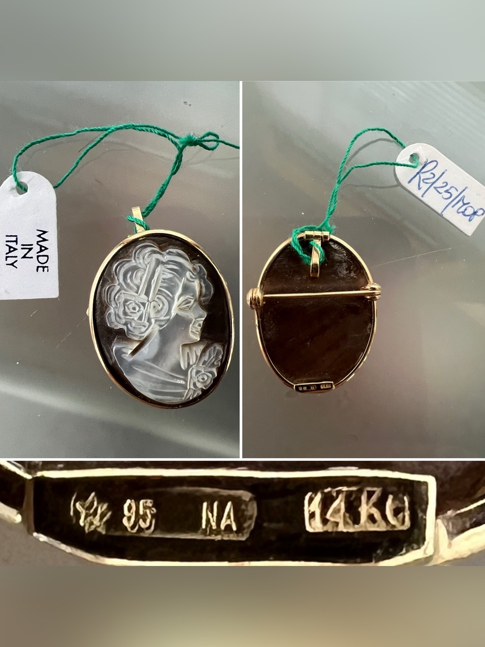 🇮🇹 Giovanni Apa 14K Gold Left-Facing Mother of Pearl Cameo Brooch/Pendant VTG